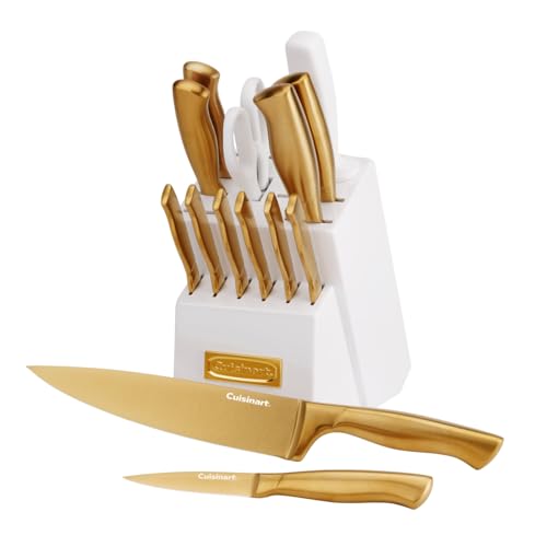 Cuisinart Professional Block Knife Set, 15pc Cutlery Knife Set with Steel Blades for Precise Cutting, Lightweight, Stainless Steel, Durable & Dishwasher Safe