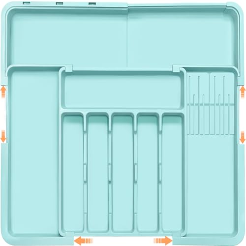 Homecor Silverware Organizer - Expandable Large Kitchen Drawer Organizer Utensil Organizer with 2 Knife Block Inserts, 22"x 19"Cutlery Tray with Drawer Dividers for Kitchen Flatware
