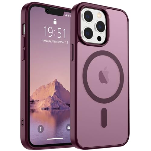 SUPFINE Magnetic for iPhone 13 Pro Case (Compatible with MagSafe) (Military Grade Drop Protection) Slim Translucent Matte Shockproof with Anti-Fingerprint Phone Case,Wine Red