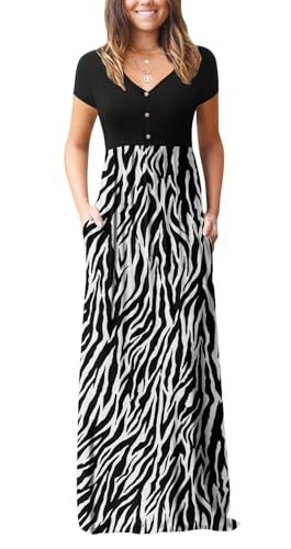 GRECERELLE Womens Long Maxi Dresses 2025 Short Sleeve V Neck Casual Summer Button Dress with Pockets