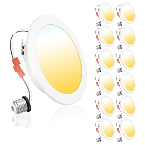 Ensenior 5/6 Inch 5CCT LED Can Lights, Retrofit Led Recessed Lighting, Baffle Trim, Dimmable, 9W=110W, 1000LM, 2700K/3000K/3500K/4000K/5000K Selectable, IC Rated - ETL & FCC