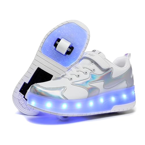 Wooowyet LED Roller Skate Shoes for Kids Boys Girls Light Up Fashion Sneakers Wheels Wheeled USB Rechargeable Hook&Loop
