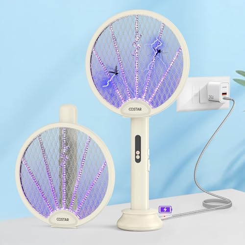 COSTAR Mosquito Bat with UV Light, Foldable Mosquito Racket Rechargeable, 2 in 1 Auto Mosquito Killer with Charging Base Stand, Electric Fly Swatter, Lithium-ion Battery