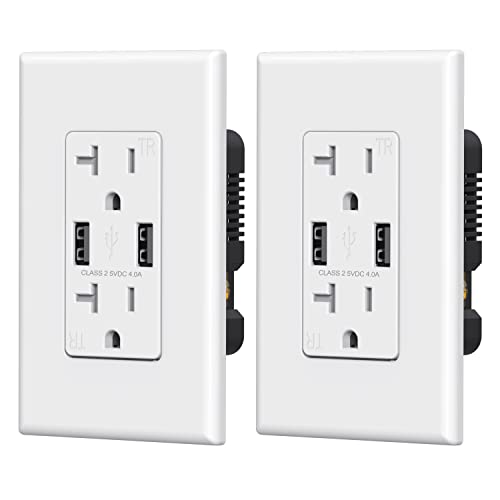 ELEGRP Wall Outlet Receptacle With Dual 4.0 A USB Ports, Duplex Tamper Resistant Charging Power Outlet, Wall Plate Included, UL Listed