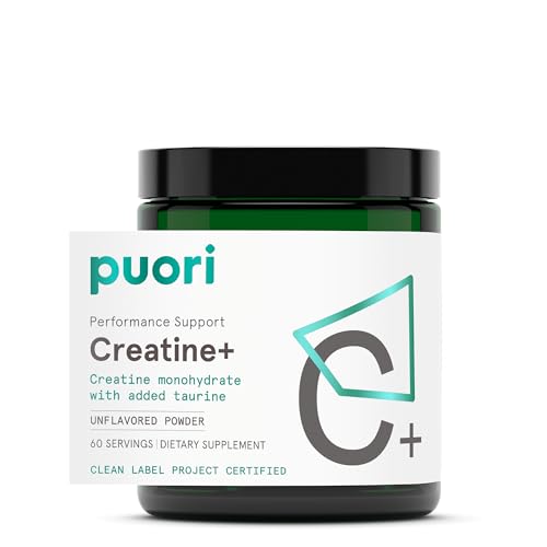 Puori Creatine Monohydrate Powder with Taurine - Unflavored Creatine Powder, Pre-Workout Supplement for Men & Women - Muscle Builder, Enhanced Workout Performance & Strength Building - 60 Servings