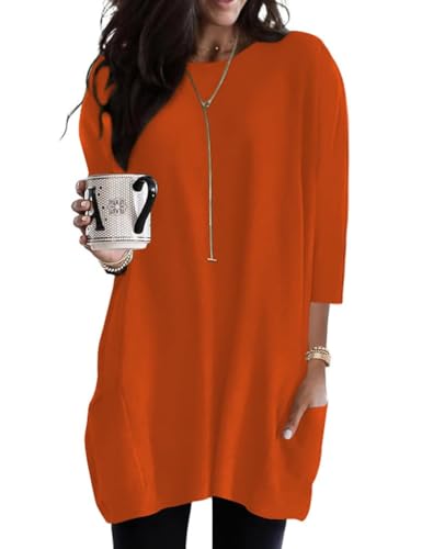 Poetsky Womens 3/4 Sleeve Tunics or Tops to Wear with Leggings Long Shirts Tops with Pockets