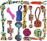 Agirav Dog and Puppy Toy Set - Chew, Teething, Rope, and Tug Toys for Small to Medium Dogs - Washable Cotton Pack of 12