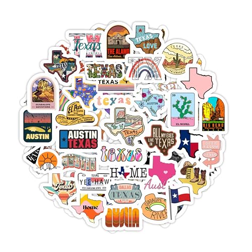 100Pcs Texas Stickers for Water Bottle and Laptop - Texas Party Favors & Decorations, Austin and Houston Stickers Waterproof Vinyl Decals