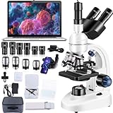 Adult Trinocular Microscope WF10x and WF25x Eyepieces 40X-5000X Magnification, Digital Lab Trinocular Compound LED Microscope (Trinocular Microscope with Electronic Eyepieces)