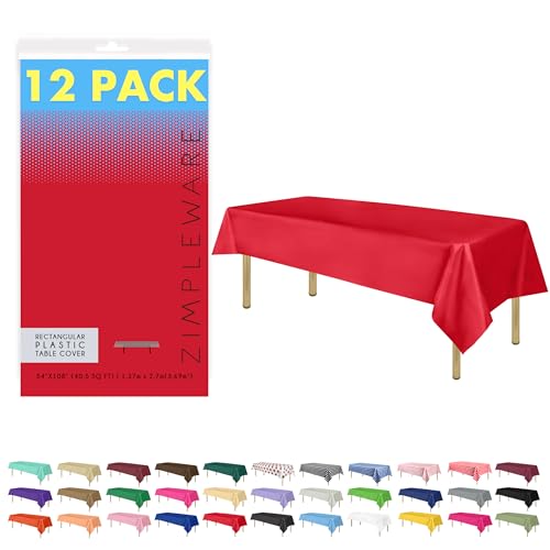 ZIMPLEWARE Standard Plastic Party Tablecloths 84 inch Round & 54"x108" Rectangle Table Covers 6 Pack & 12 Pack