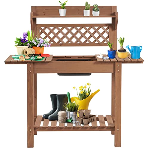 Yaheetech Potting Benches Fir Workstation Benched WSliding TabletopRemovable Sink