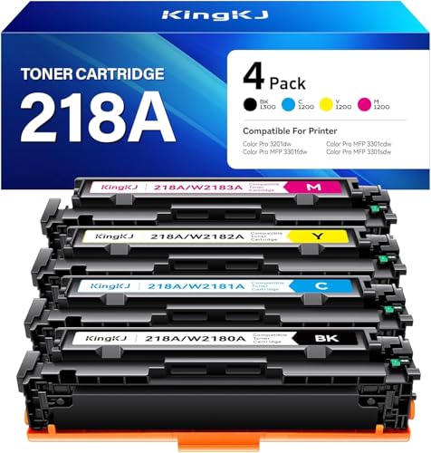 218A Toner Cartridges 4 pack Compatible for HP 218A W2180A 218X W2180X for Color Pro MFP 3301fdw 3201dw 3301sdw 3301cdw 3201 3301 Series Printer ink Scanner Copier W2181A W2182A W2183A Black (NO Chip)
