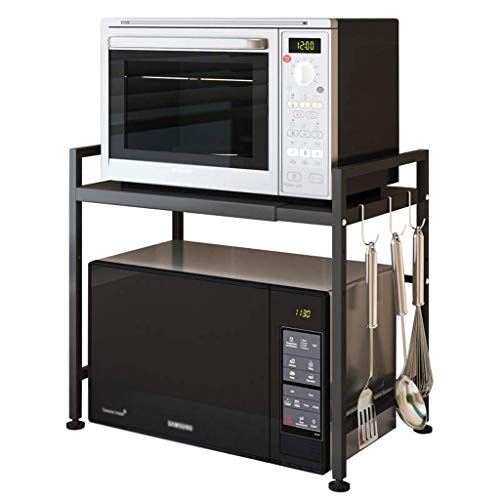 Kitchen Storage Rack Metal Microwave Shelf Oven Spice Small Appliance Rack (Black) Length can be Freely Stretched 40-60 Cm (15.7-23.6 Inches) for Kitchen, Office