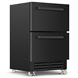 Velieta 24 Inch Under Counter Dual Drawer Beverage Fridge, Weather Proof Outdoor Beverage Refrigerator for Patio, Stainless Steel Built-in Beverage Cooler for Home & Commercial Use, Black
