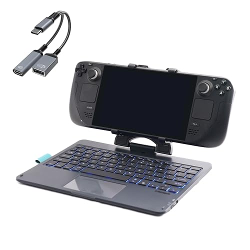 Invensic Steam Deck Keyboard and Bluetooth Trackpad Mouse with Multicolor LED Laptop Accessory for Valve Linux PC Gaming Accessories (Steam Deck/ROG Ally)