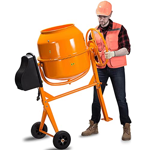 Fujampe 5 Cu Ft Electric Cement Mixer, 2/3 Hp Portable Electric Concrete Mixer Machine 140L Wheelbarrow Concrete Mixing Tools for Stucco Mortar (Steel)