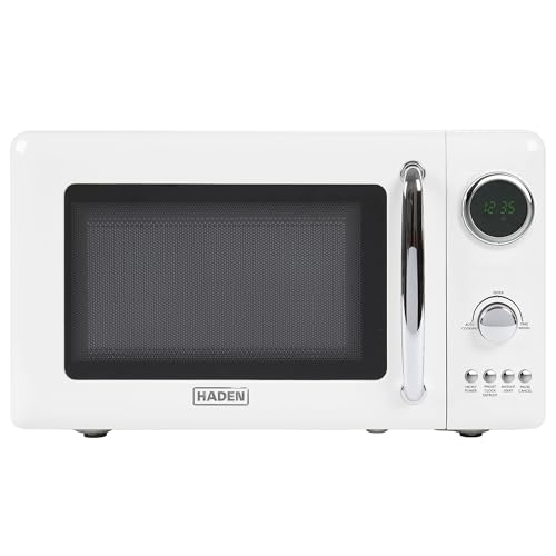Haden 700 Watt 0.7 Cubic Foot Microwave Oven with Digital Controls, Defrost, and Instant Start Countertop Small Appliance, Ivory/Chrome