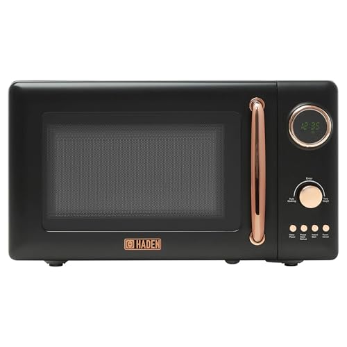Haden 700 Watt 0.7 Cubic Foot Microwave Oven with Digital Controls, Defrost, and Instant Start Countertop Small Appliance, Black/Copper