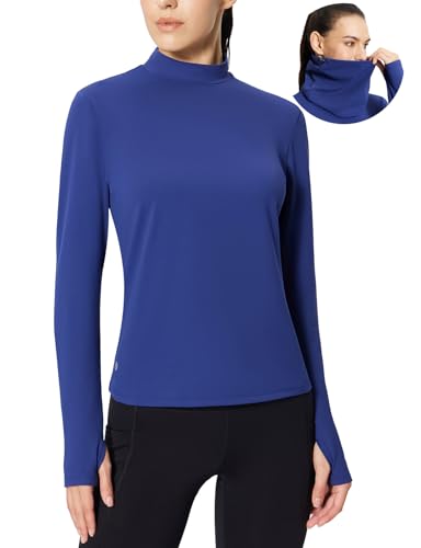 baleaf Women's Thermal Long Sleeve Shirts Fleece Mock Neck Top Warm Undershirts with Detachable Neck Gaiter Thumbholes
