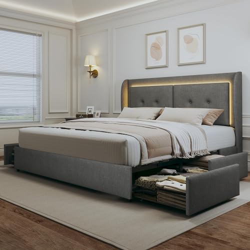 HUAHUU Bed Frame with Storage Drawers
