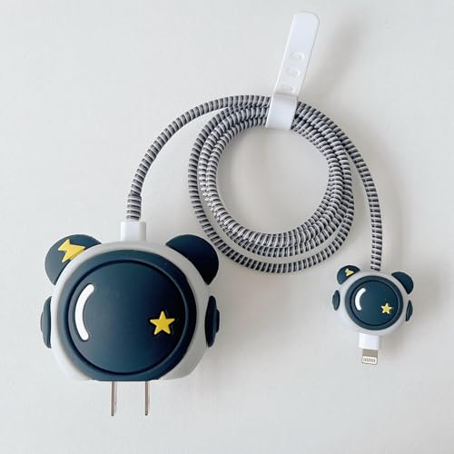 EDNITA 3D Cute Black Astronaut Cable Protector for iPhone 18W/20W Charger, 6mm Length, Set of 1 - Black