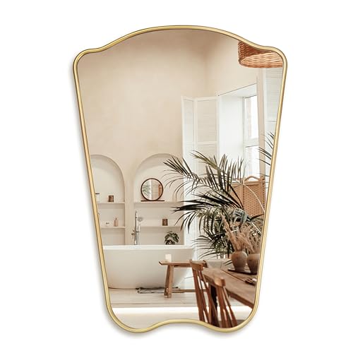 PERFNIQUE Irregular Wall Mirror - Asymmetrical 28''x17'' Decorative Modern Mirror for Bathroom, Bedroom, Living Room & Entryway - Frameless Cloud Mirror, Wall Mounted