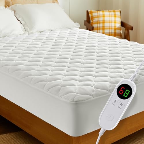 JinJeeo Heated Mattress Pad Electric Mattress Pads Electric Bed Warmer Fit up to 21" with 11 Heat Settings Dual Controller 9 Hours Auto Shut Off, White