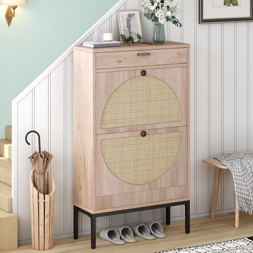 Brafab Shoe Storage Cabinet, Freestanding Shoe Rack with 2 Flip Drawers for Entryway