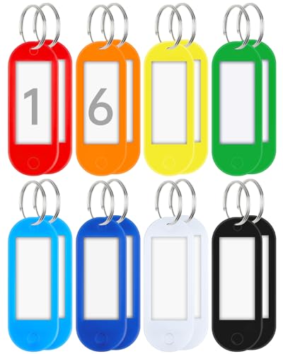 Teskyer Plastic Key Tags with Key Chain Ring, Writeable Key Label Tags - 8 Colors