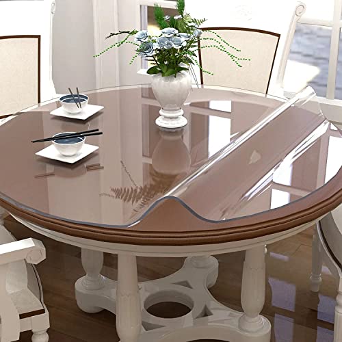 NECAUX Multi-Size Round Table Cover Protector, Upgraded Version, Unshrinkable Waterproof Oil Proof Table Pad Scratch Resistant Non-Slip PVC Plastic Desk Mat