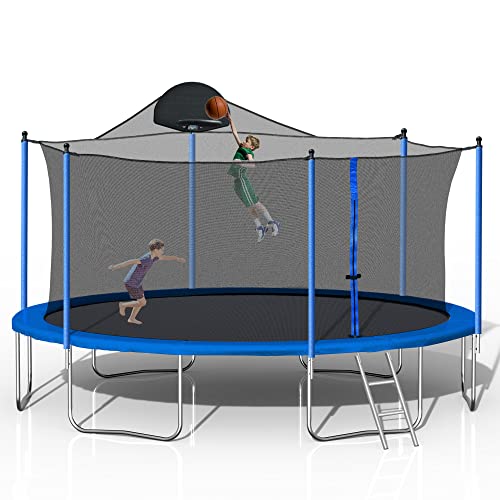 Awlstar 1000LBS 14FT Trampoline with Basketball Hoop & Safety Enclosure Net -ASTM Approved, Outdoor Recreational Heavy-Duty Trampoline for Kids Adult