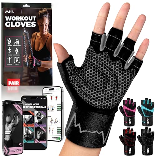 MhIL Workout Gloves for Women – Breathable Gym Gloves for Women with Palm Protection and Enhanced Grip – Padded Weight Lifting Glove for Womens with Wrist Wraps Support Weightlifting Exercise Cycling