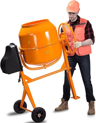 Fujampe 4.2 Cu Ft Electric Cement Mixer, 1/2 Hp Portable Electric Concrete Mixer Machine 120L Power Wheelbarrow Cement Mixing Tools for Stucco Mortar (Orange, 4.2 Cu.Ft.)