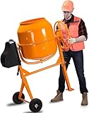Fujampe 4.2 Cu Ft Electric Cement Mixer, 1/2 Hp Portable Electric Concrete Mixer Machine 120L Power Wheelbarrow Cement Mixing Tools for Stucco Mortar (Orange, 4.2 Cu.Ft.)