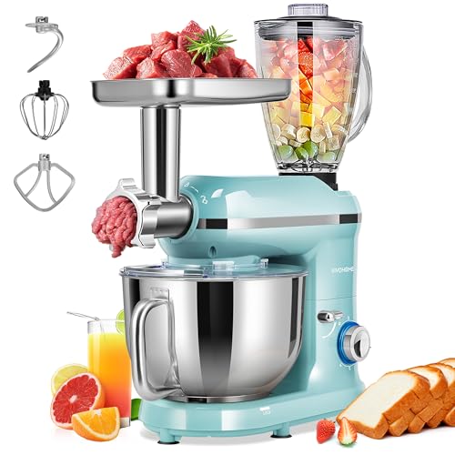 VIVOHOME 3 in 1 Multifunctional Stand Mixer with 6 Quart Stainless Steel Bowl, 650W 6 Speed Tilt-Head Meat Grinder, Juice Blender, Blue