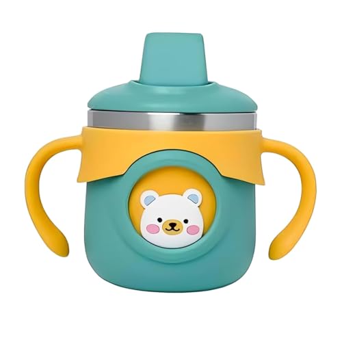 THE LITTLE LOOKERS Stainless Steel Insulated Hot & Cold Sipper Bottle for Kids/Double Wall & Vacuuming/Sipper Cups with Straw/Travelling Water Bottle for Kids with Straw (Green,260ml)