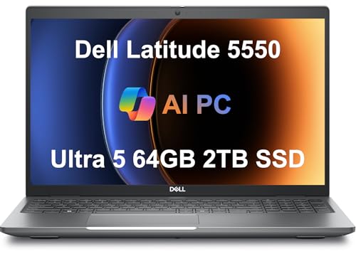 Dell Latitude 5550 5000 Business AI PC Laptop (15.6" FHD Anti-Glare, Intel 12-Core Ultra 5 125U (Beat i7-1355U), 64GB DDR5 RAM, 2TB SSD) Backlit, FHD RGB Webcam, Thunderbolt 4, Ethernet, Win 11 Pro