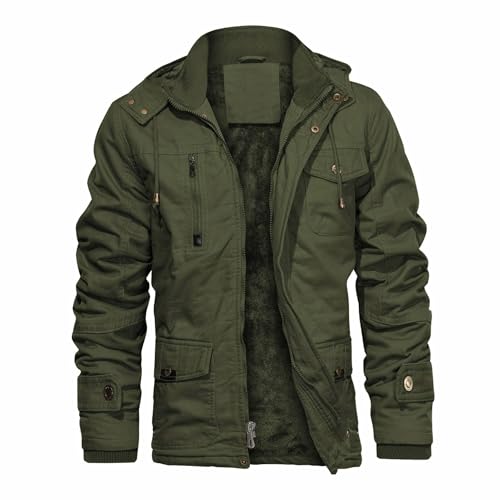 CHEXPEL Men's Thick Winter Jackets with Hood Fleece Lining Cotton Military Jackets Work Coats with Cargo Pockets Outwear