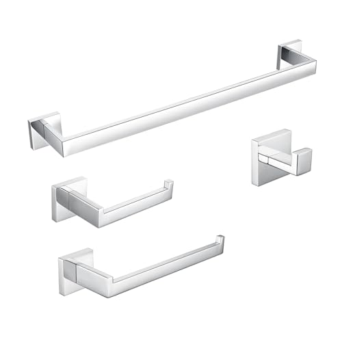 BAGNOLUX Bathroom Hardware Set 4 Pieces, Bath Towel Holder Set SUS304 Stainless Steel, Towel Bar Rack Set for Wall Mounted, Square Bathroom Accessories Set Fixture Heavy Duty