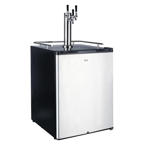 HCK Kegerator, 24 inch Outdoor Undercounter Refrigerator, 2 in 1 Full Size Beer Kegerator with 3 Taps Draft Beer Dispenser, Freestanding, Stainless Steel Door, Ideal for Patio and Outdoor Kitchen