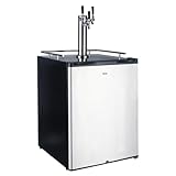 HCK Kegerator, 24 inch Outdoor Undercounter Refrigerator, 2 in 1 Full Size Beer Kegerator with 3 Taps Draft Beer Dispenser, Freestanding, Stainless Steel Door, Ideal for Patio and Outdoor Kitchen