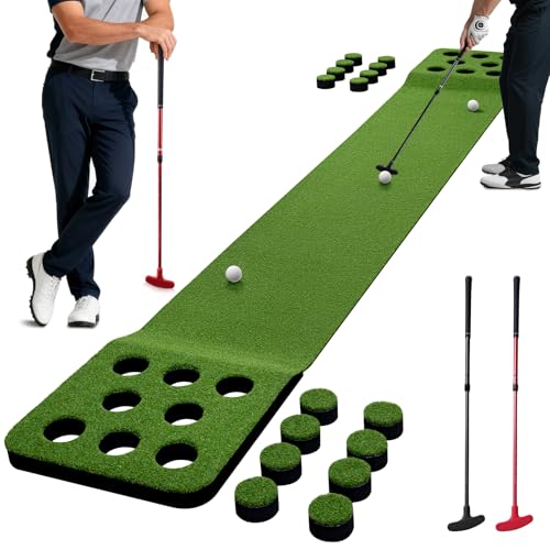 Wekin Indoor Putting Green Mat with 2 Putters, 2 Balls,12 Hole Covers, Golf Training Mat for Party Game, Great Gifts for Men