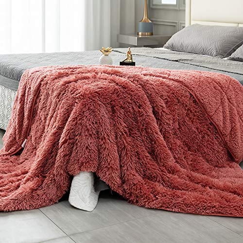 Topblan Faux Fur Weighted Blanket, Shaggy Faux Fur Plush Sherpa Warm Heavy Blanket for Adults, Great for Calming and Relax, Fluffy Soft Bedding Blanket,