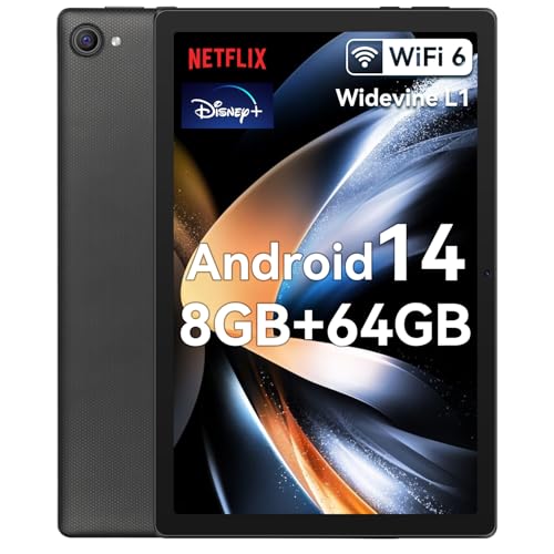 Tablet 10 inch, Android 14 Tablet Octa-Core Processor with 64GB Storage/1 TB Expansion, Dual 5MP+8MP Camera, WiFi 6, Bluetooth, Performance Tablet (Black)