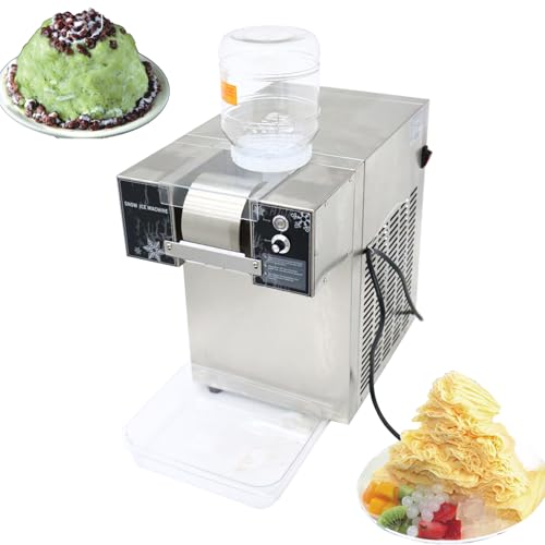 Banfluxion 1.2KW Wind/Air-Cooled Commercial Shaved Ice Maker & Snow Cone Machine - Stainless Steel Dual-Bucket Ice Shaver with 2x3L Containers