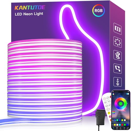 KANTUTOE LED Neon Rope Lights, RGB LED Light Strip, 24V Music Sync App/Remote Control DIY Rope Light, IP67 Waterproof Gaming LED Neon Strip Lights for Bedroom Indoor Oudoor Décor