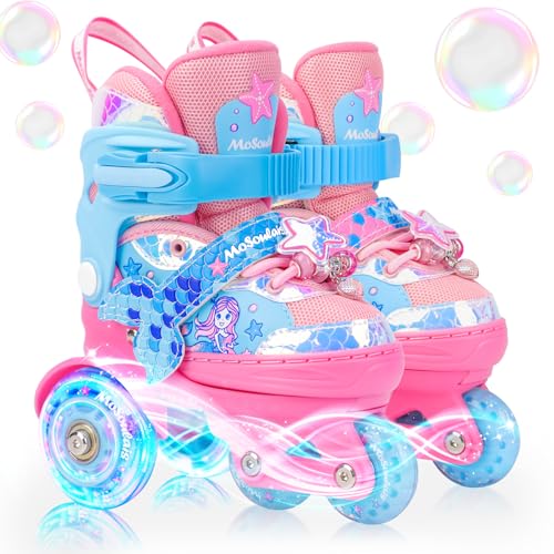 Mermaid Roller Skates for Girls Kids, Mosoulais 4 Size Adjustable Light up Wheels Skates for Toddlers, Beginner Women Rollerskates Indoor Outdoor for Xmas Birthday Gifts, Patines para Niñas Niños