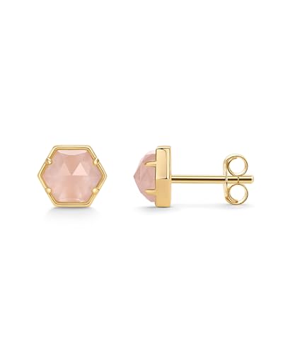 PAVOI 14K Gold Plated Hexagon Gemstone Stud Earrings for Women | Natural Birthstone Earring Pair