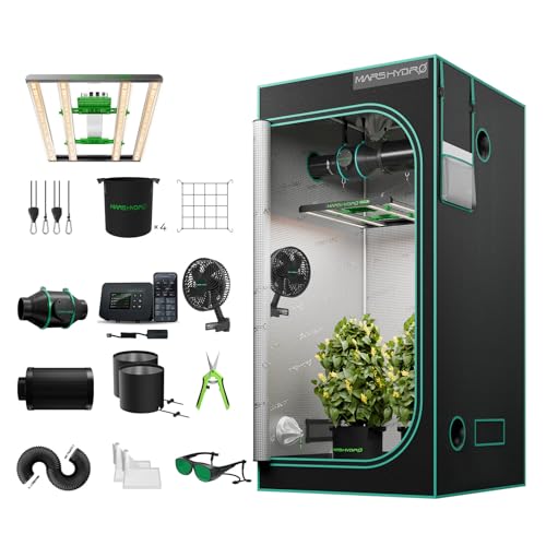 MARS HYDRO TS1000 3X3 Complete Grow Tent System - 32" x 32" x 63", 1680D Reflective Mylar Tent with Ventilation Kit, Clip Fan, 4" Carbon Filter