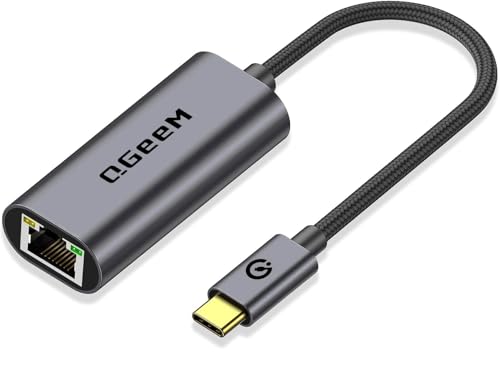 USB C to Ethernet Adapter, QGeeM Gigabit Ethernet to USB Type C, Thunderbolt 3/4 to RJ45 LAN Network Adapter Compatible for iPhone 15 Pro/max, MacBook Pro/Air, iPad Pro, Dell XPS etc-Classic Gray